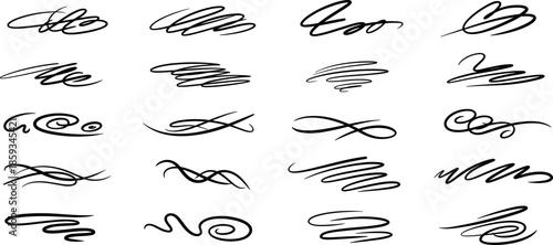 Collection of various hand-drawn scribbles and abstract lines on a white background