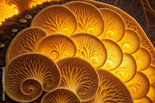 Abstract Yellow Mushroom Gills Macro Texture Background