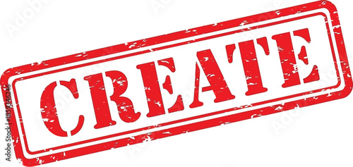 A red rectangular stamp with the word create boldly displayed in white isolated on a clean white background