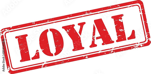 A vibrant red stamp displaying the word loyal in bold white letters presented on a clean white background