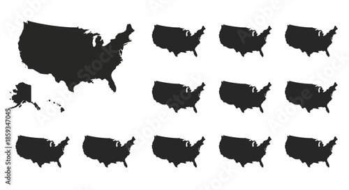 Versatile Collection of United States Map Silhouettes for Geographic Representation and Digital Design Projects, Perfect for Educational Resources and Travel Concepts