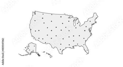 Map of the United States with marked locations illustrating geographic distribution and connectivity