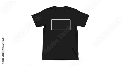 Simple black t-shirt with a blank rectangular graphic design space for customization