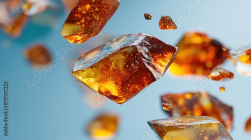 Amber gemstones floating