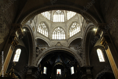 Dome of Valencia Cathedral, featuring historic Gothic and Baroque religious architecture, taken in July 2024.
