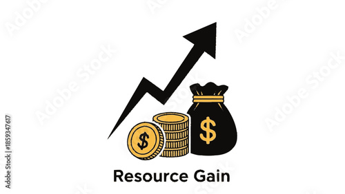Financial growth concept with increasing arrow coins and money bag.