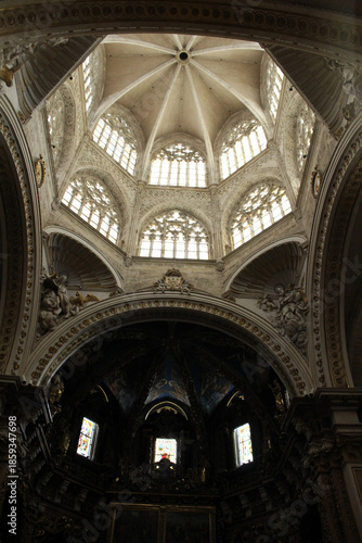 Dome of Valencia Cathedral, featuring historic Gothic and Baroque religious architecture, taken in July 2024.