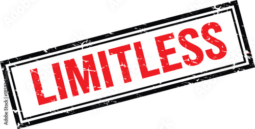 A red stamp with the word limitless inside a black rectangular frame isolated on a white background
