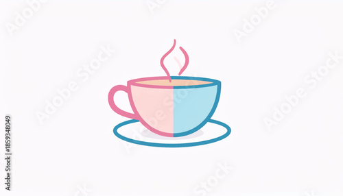 Stylized Cup of Coffee with Pink and Blue Hues on White.