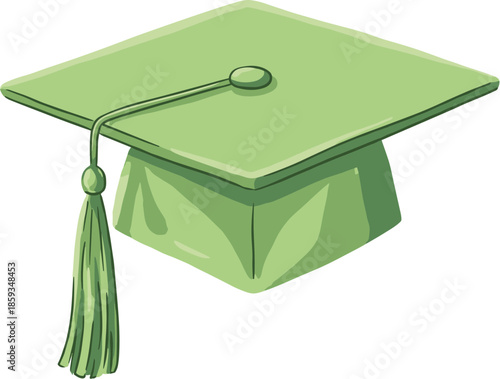Hand Drawn Green Graduation Cap with Tassel Academic Ceremony Icon