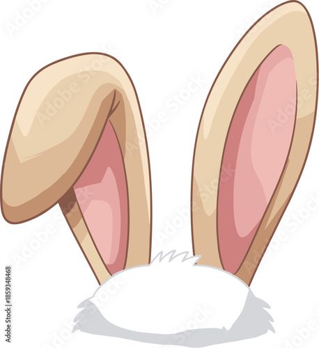 Cartoon Style Detailed Rabbit Ear with Furry Head Topper Illustration