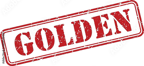 A distressed red rectangular stamp prominently displays the word golden in bold uppercase white lettering