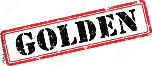 A rectangular red stamp with the word golden prominently displayed in bold black capital letters is shown