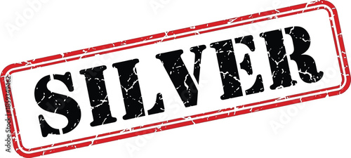 A rectangular silver stamp with bold black lettering is prominently displayed against a stark white background emphasizing the word