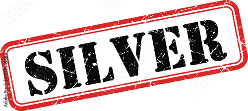 A striking red rectangular stamp boldly displays the word silver in large textured black capital letters