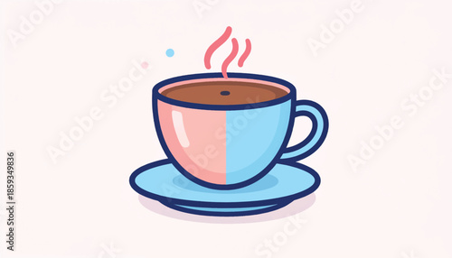 Stylized Cup of Coffee with Steam on a Saucer.