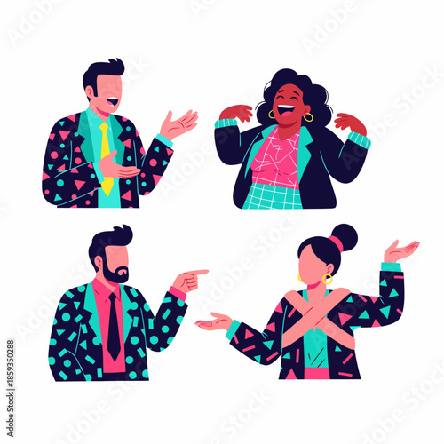Diverse Business People Communicating in Conversation Hand Gestures Positive Emotions Modern Flat Design