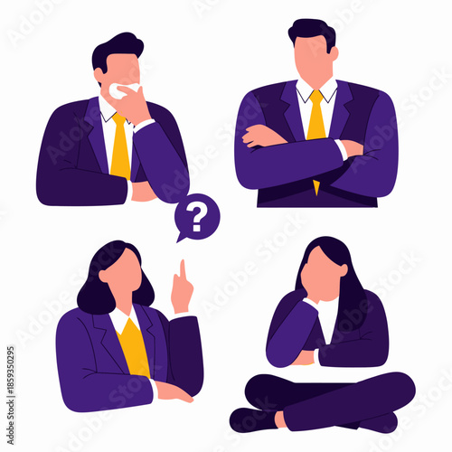 Diverse Business Professionals Pondering Solutions Posing Thoughtful and Creative Ideas for Collaboration and Strategy