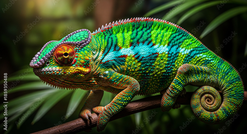 Obraz premium green lizard on a branch
