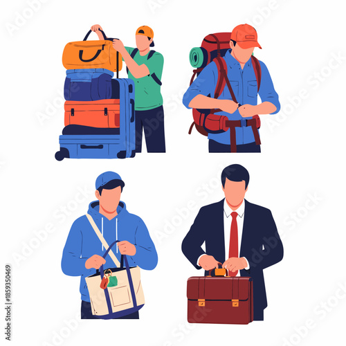 Diverse Travelers Ready for Adventure People Packing Luggage Backpacking and Business Trips