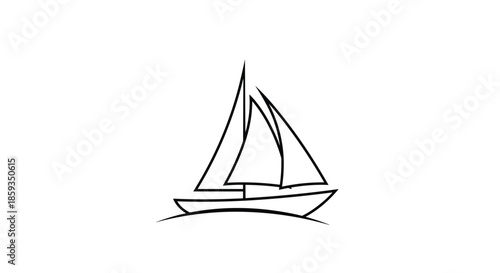 Minimalist line drawing of a small sailboat floating on the water surface for nautical themes and simple coastal designs.