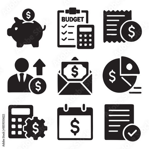 Money Management and Budgeting Outline Icon Collection
