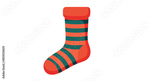 Festive Christmas sock with red and green stripes for holiday stocking fillers and traditional winter season decorations.