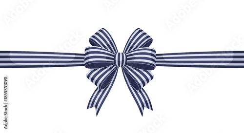 Large decorative bow made of dark blue and white striped ribbon for gift wrapping, holiday decorations, and elegant packaging.