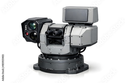 Compact Anti-Drone Air Defense Turret with Optical and Radar Sensors on White Background