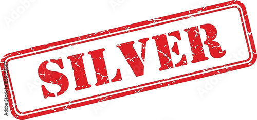 A clear depiction of a red rectangular stamp boldly displaying the word silver in prominent red lettering