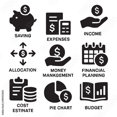 Money Management and Budgeting Outline Icon Collection