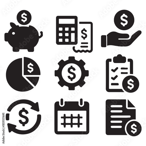 Money Management and Budgeting Outline Icon Collection