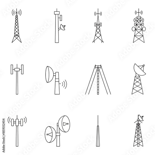 Collection of various communication towers and antennas Vector