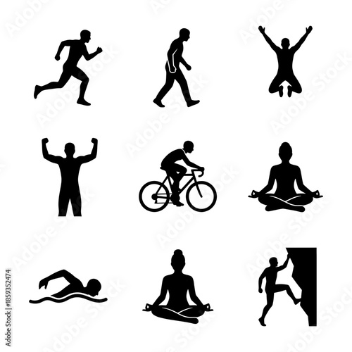 Diverse silhouettes of people engaging in various activities Vector