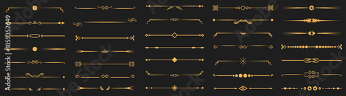 Elegant golden dividers collection with ornamental lines. Luxury separators for titles invitations and classic layouts
