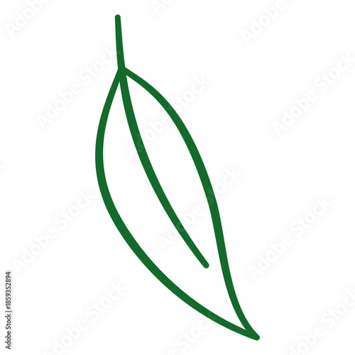 Simple tapered leaf outline single main vein minimalist line art graphic