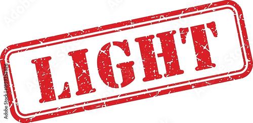 A bright red stamp displaying the word light in bold capital letters isolated on a plain white background