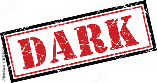 A distressed red rectangular stamp with the word dark clearly visible set against a white background