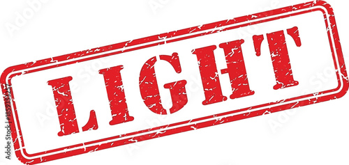 A striking red rectangular stamp boldly declares the word light in large impactful distressed lettering