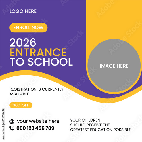 School admission social media post web banner template or back to school square flyer.