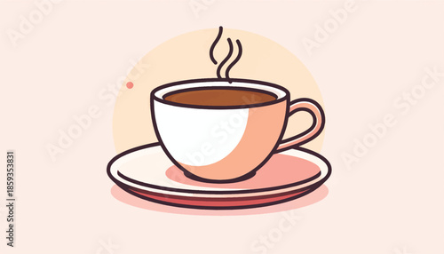 Illustration of a Cup of Coffee with Steam on a Saucer.