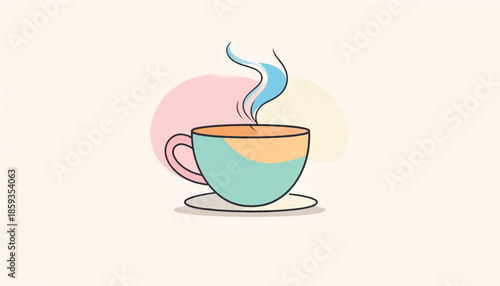 Stylized Cup of Coffee with Rising Steam Illustration.