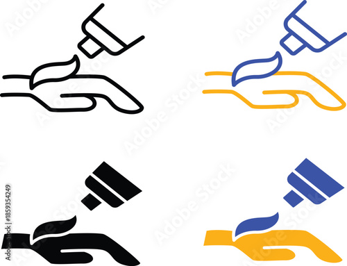 Hand Cream Application Skincare Tube Ointment Medical Treatment Cosmetic Lotion Moisturizer Body Care Dermatology Hygiene Wellness Therapy Beauty Product Vector Silhouette, Pictogram and Line Icon Set