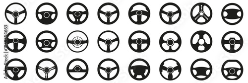 Steering wheel icon collection in black. Vector illustration