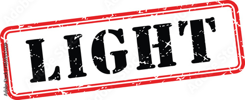 A striking red rectangular stamp boldly displays the word light in large black distressed typeface