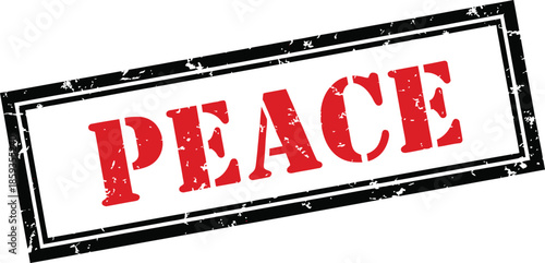 A grunge style stamp displaying the word peace in bold red letters isolated on a white background