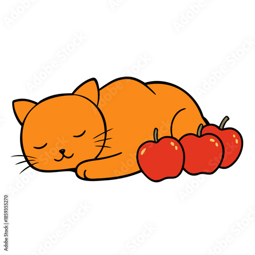 cat and apple