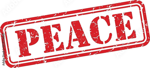 A distressed red rubber stamp boldly displaying the word peace isolated on a clean white background