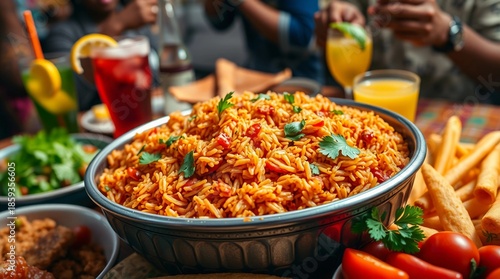 jollof rice African West Nigerian food party spicy tomato traditional dish
