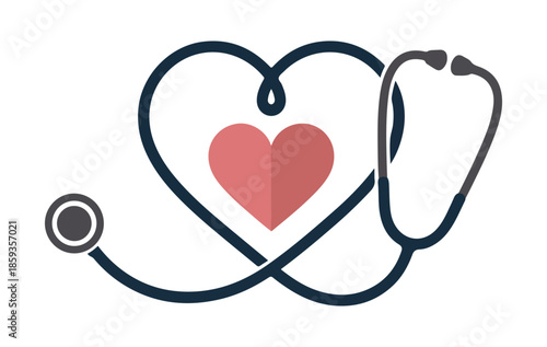 Stylized medical stethoscope heart illustration with soft red core for pharmaceutical ads and insurance brochures